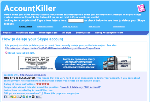 Accountkiller com | delete your Skype account