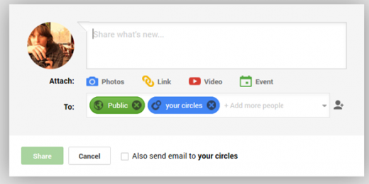 Вод сообщения в Google+