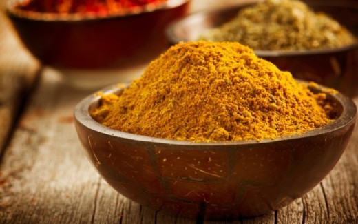 Spices Saffron, turmeric, curry