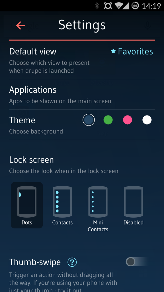 Настройки drupe для Android