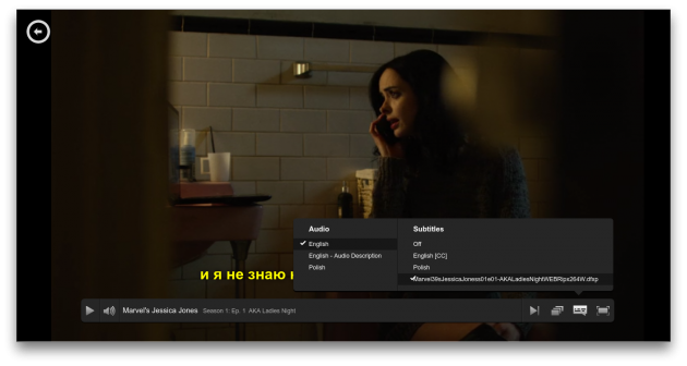 Меню выбора субтитров в Netflix Меню выбора субтитров в Netflix