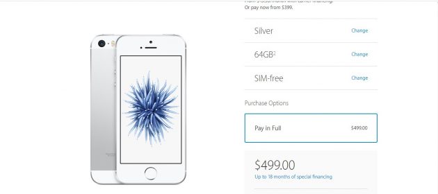 Стоимость iPhone SE на сайте Apple.com