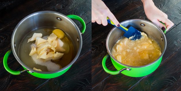 Классический «Медовик» со сметанным кремом: смешайте яйца, масло, сахар и мёд